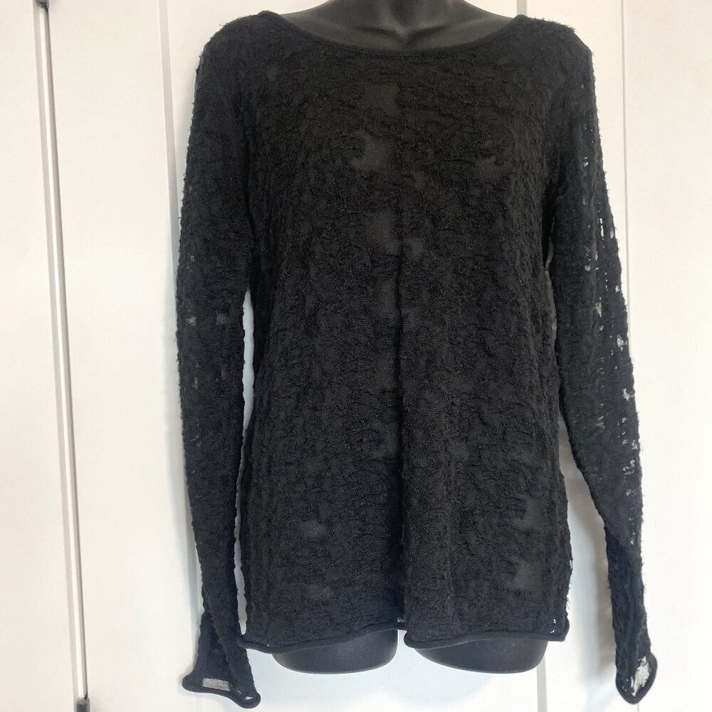 FP Free People Sheer Floral Black Lace Long Sleeve Top Sizeโ Small